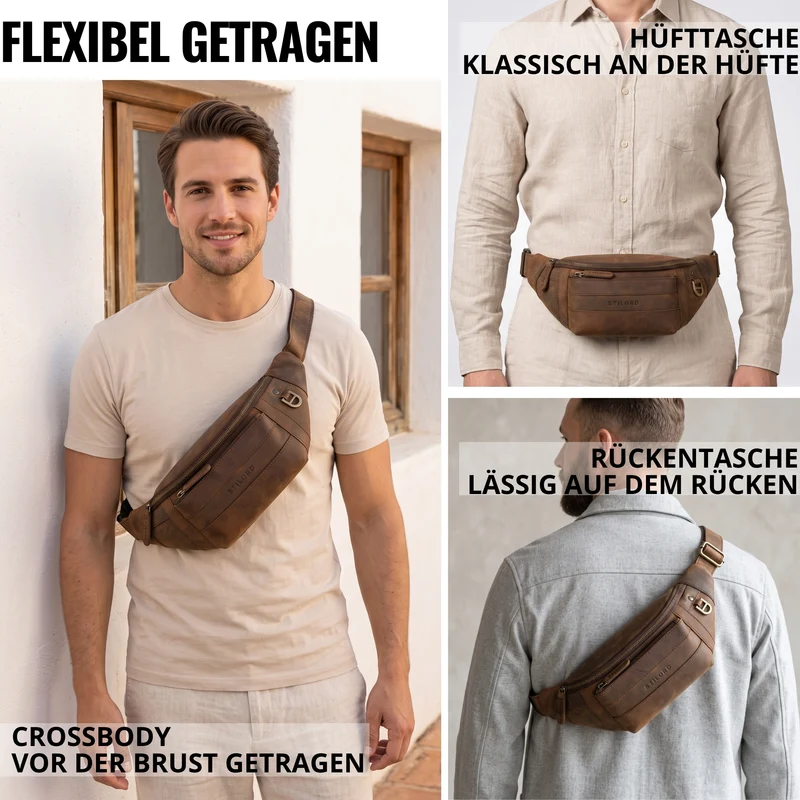 "Adelmo" Zeitlose Bauchtasche Herren Leder Vintage