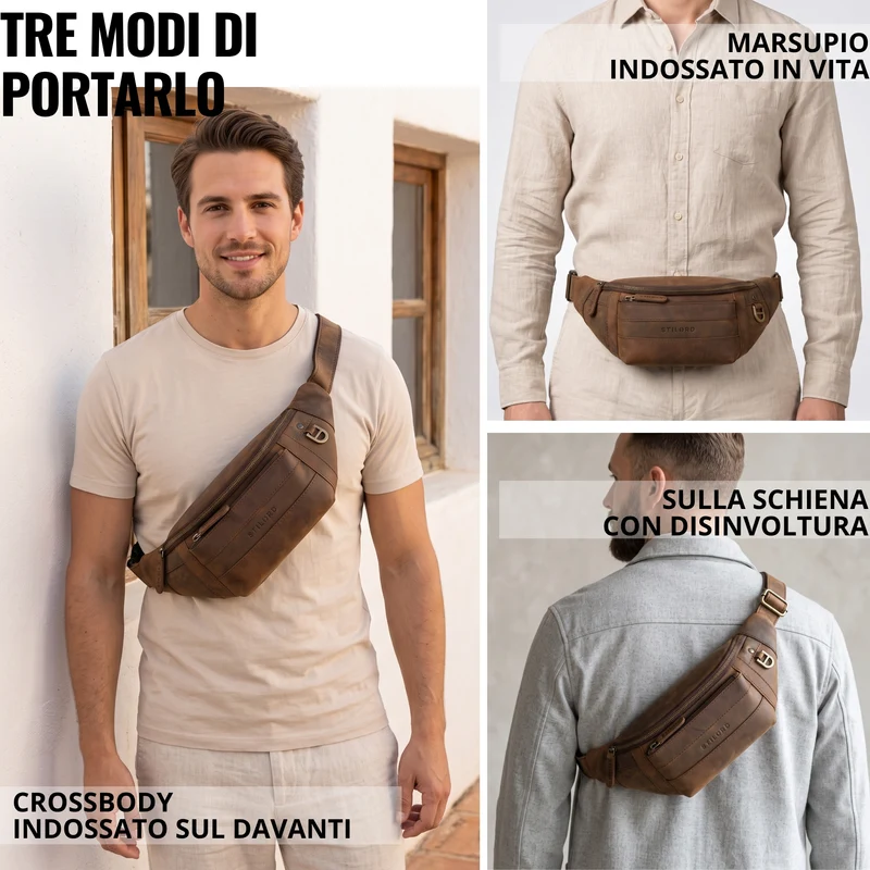 "Adelmo" Zeitlose Bauchtasche Herren Leder Vintage