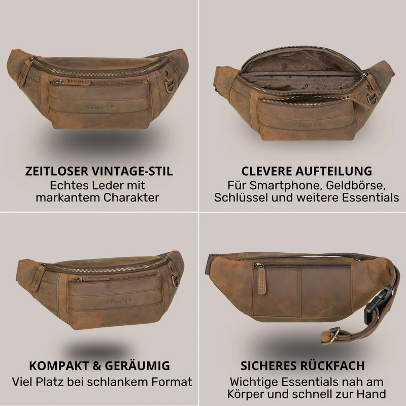 "Adelmo" Zeitlose Bauchtasche Herren Leder Vintage