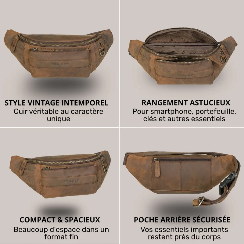 "Adelmo" Zeitlose Bauchtasche Herren Leder Vintage