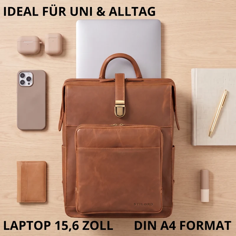 "Lorraine" Vintage Rucksack Damen Leder Groß 15,6 Zoll Laptop