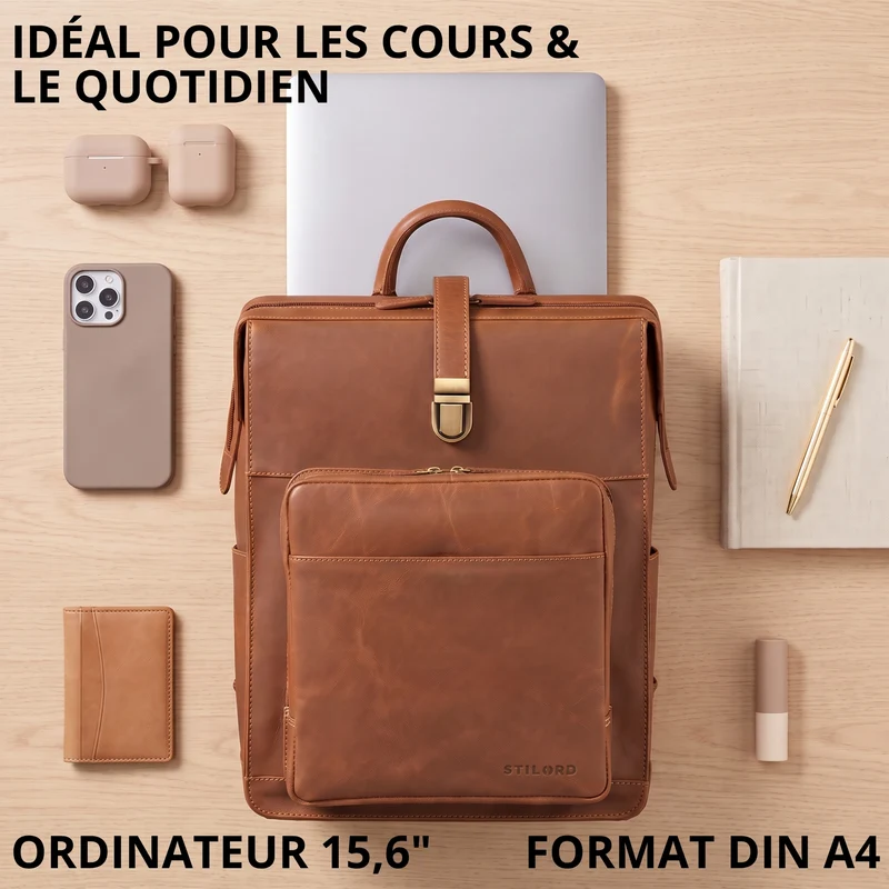 "Lorraine" Vintage Rucksack Damen Leder Groß 15,6 Zoll Laptop