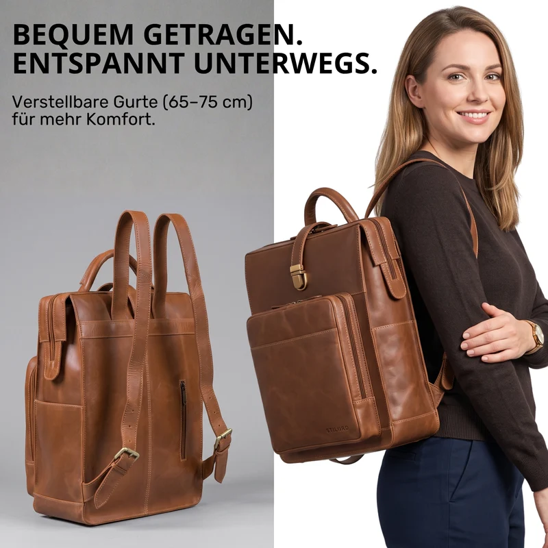 "Lorraine" Vintage Rucksack Damen Leder Groß 15,6 Zoll Laptop