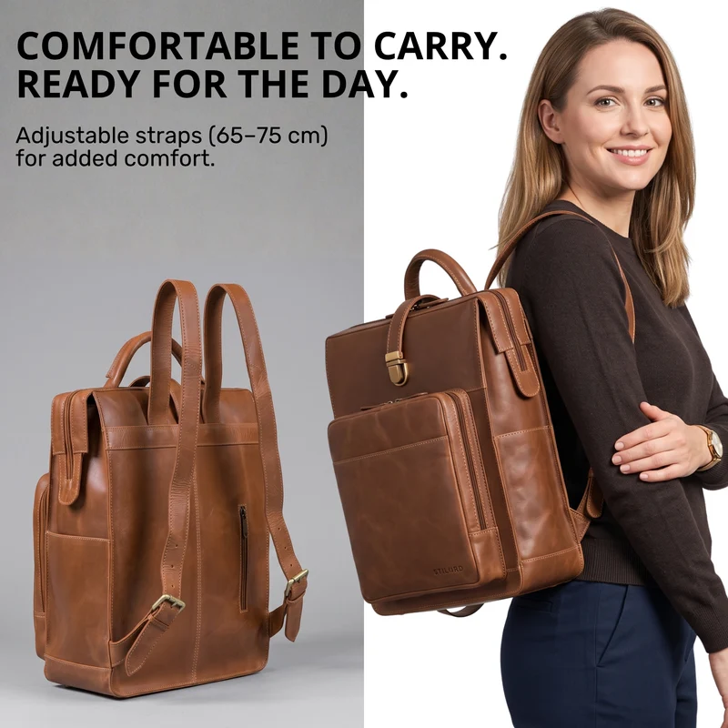 "Lorraine" Vintage Rucksack Damen Leder Groß 15,6 Zoll Laptop