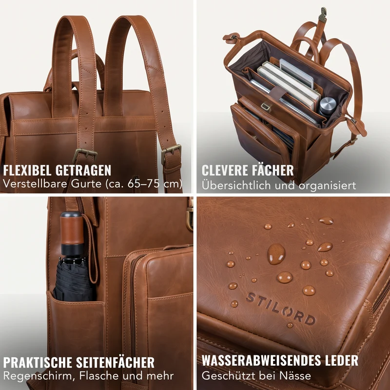 "Lorraine" Vintage Rucksack Damen Leder Groß 15,6 Zoll Laptop