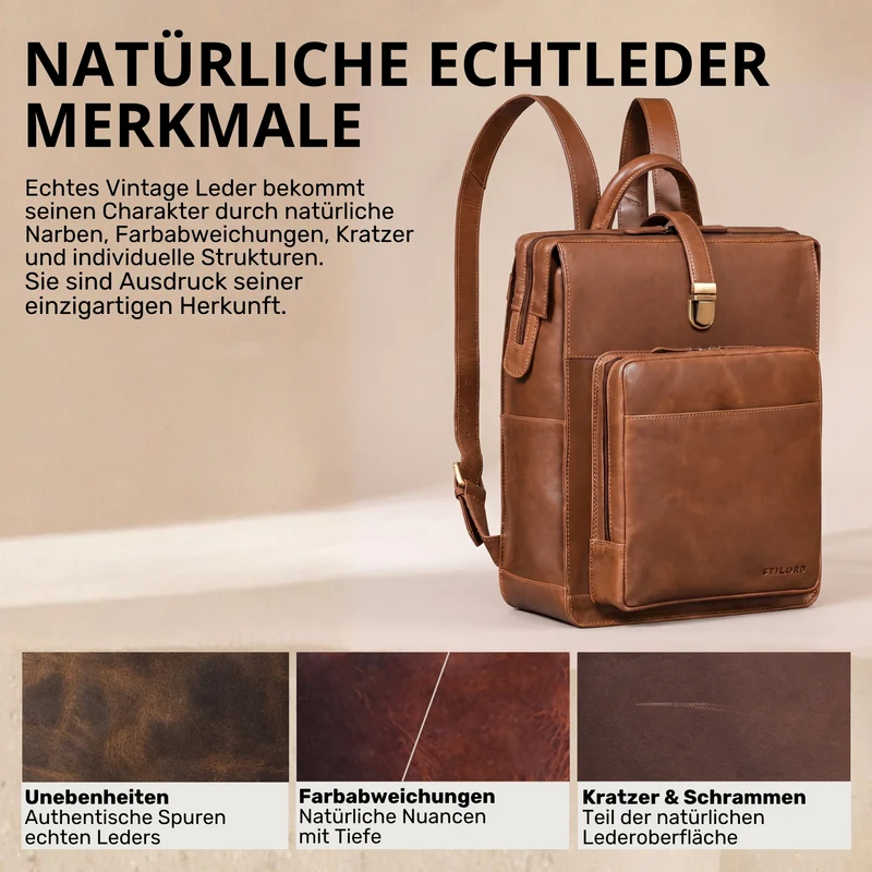 "Lorraine" Vintage Rucksack Damen Leder Groß 15,6 Zoll Laptop