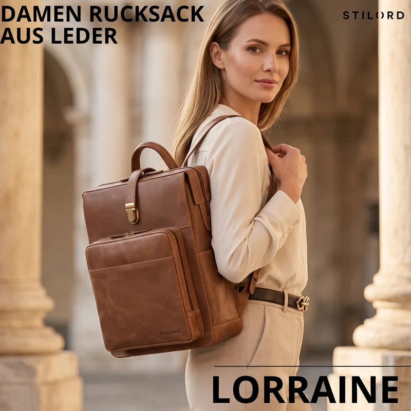 "Lorraine" Vintage Rucksack Damen Leder Groß 15,6 Zoll Laptop