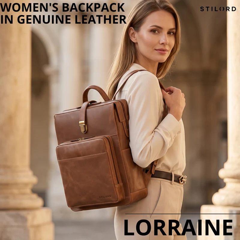 "Lorraine" Vintage Rucksack Damen Leder Groß 15,6 Zoll Laptop