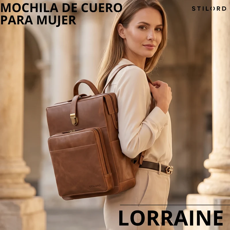 "Lorraine" Vintage Rucksack Damen Leder Groß 15,6 Zoll Laptop