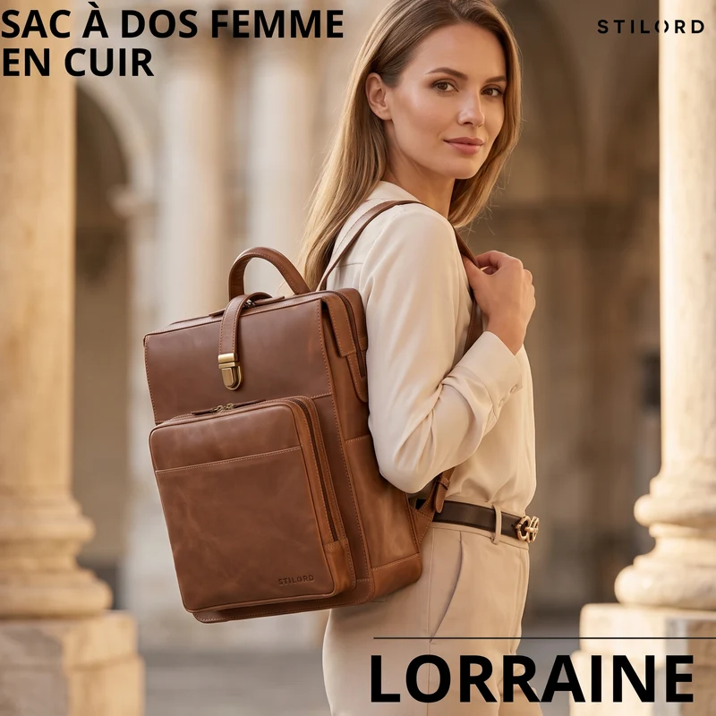 "Lorraine" Vintage Rucksack Damen Leder Groß 15,6 Zoll Laptop