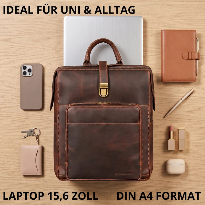"Lorraine" Vintage Rucksack Damen Leder Groß 15,6 Zoll Laptop
