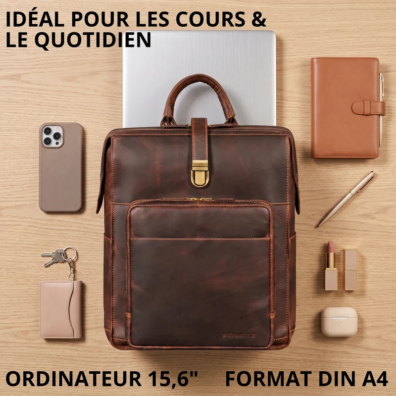 "Lorraine" Vintage Rucksack Damen Leder Groß 15,6 Zoll Laptop