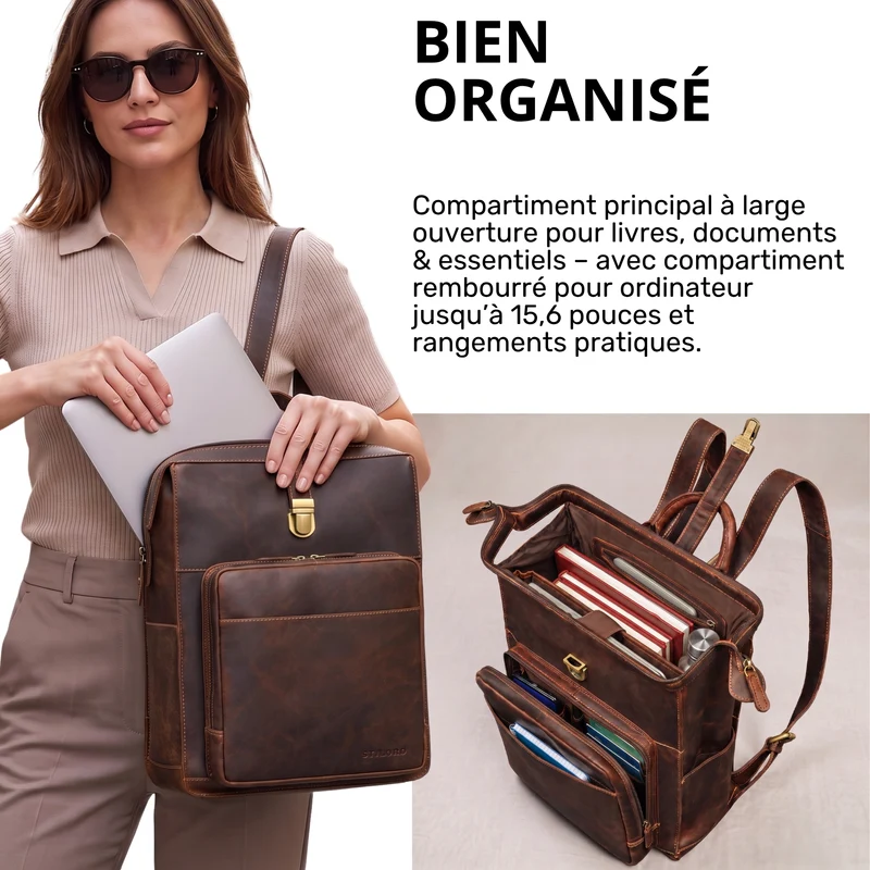 "Lorraine" Vintage Rucksack Damen Leder Groß 15,6 Zoll Laptop