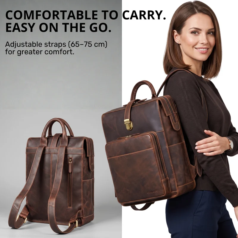 "Lorraine" Vintage Rucksack Damen Leder Groß 15,6 Zoll Laptop