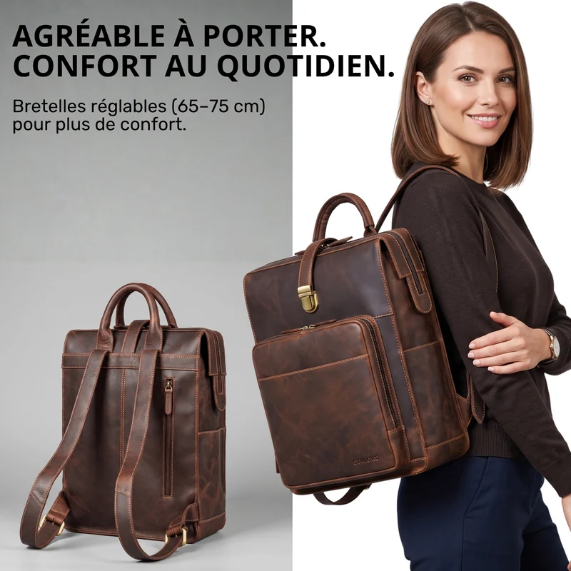 "Lorraine" Vintage Rucksack Damen Leder Groß 15,6 Zoll Laptop