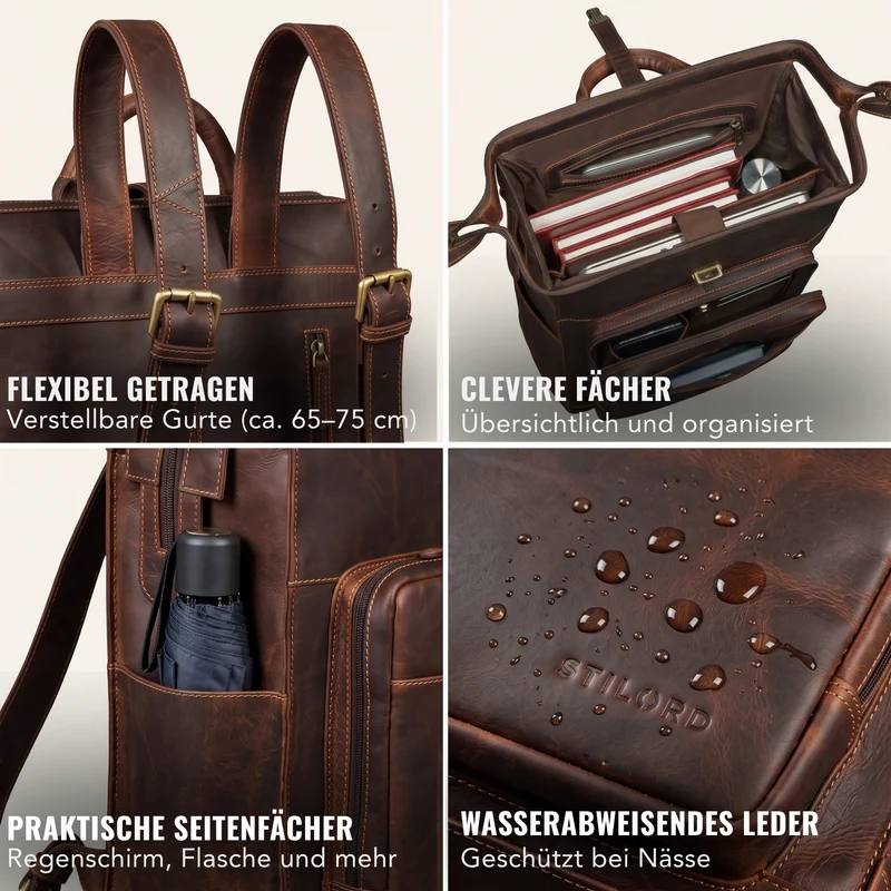 "Lorraine" Vintage Rucksack Damen Leder Groß 15,6 Zoll Laptop
