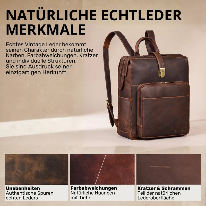 "Lorraine" Vintage Rucksack Damen Leder Groß 15,6 Zoll Laptop