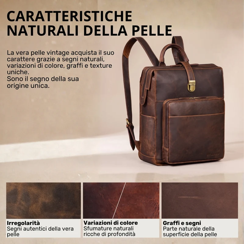 "Lorraine" Vintage Rucksack Damen Leder Groß 15,6 Zoll Laptop