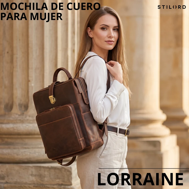 "Lorraine" Vintage Rucksack Damen Leder Groß 15,6 Zoll Laptop