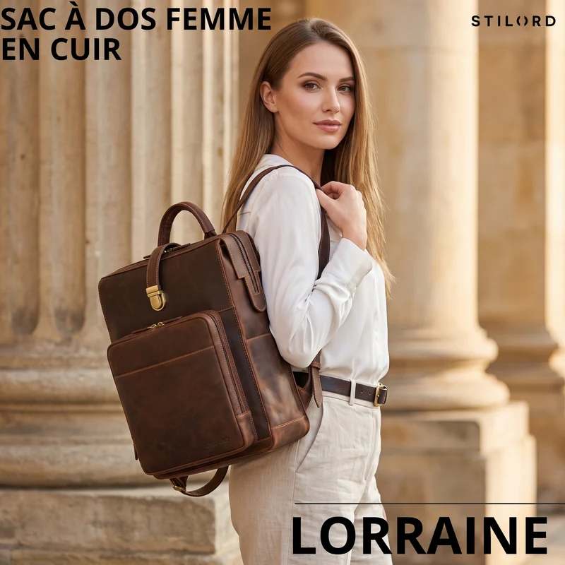 "Lorraine" Vintage Rucksack Damen Leder Groß 15,6 Zoll Laptop