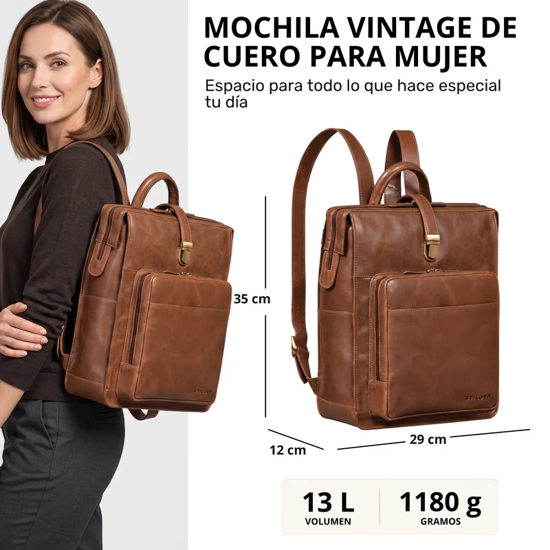"Lorraine" Vintage Rucksack Damen Leder Groß 15,6 Zoll Laptop