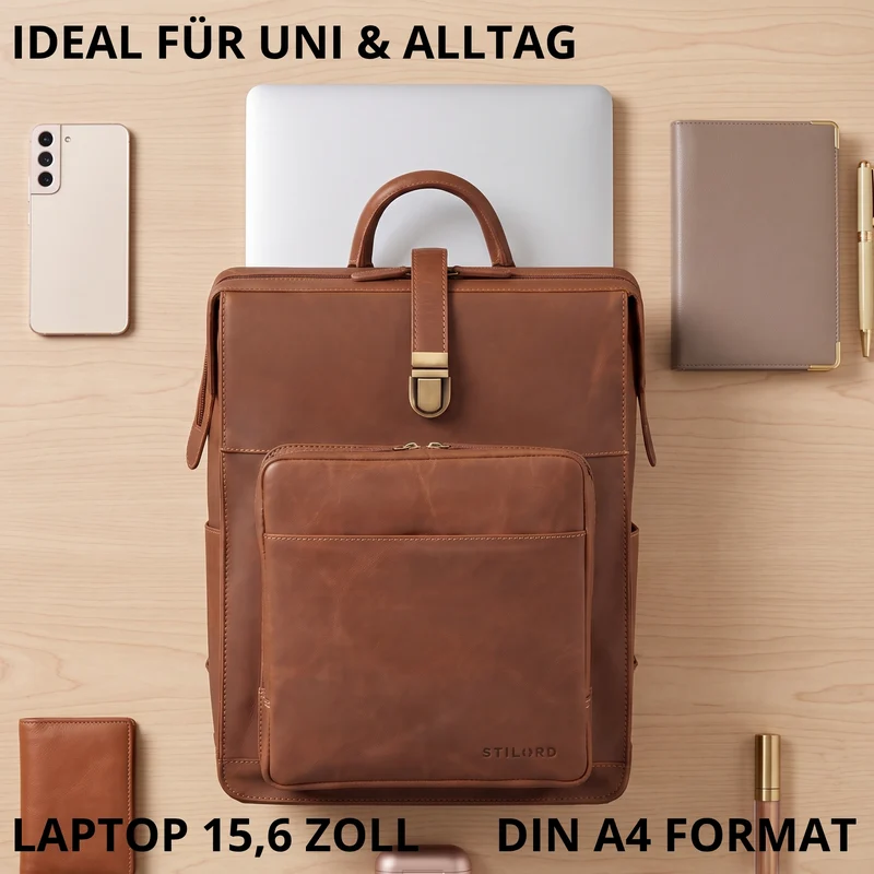 "Lorraine" Vintage Rucksack Damen Leder Groß 15,6 Zoll Laptop