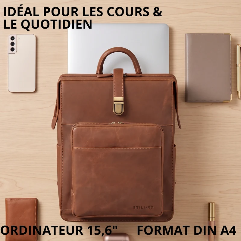 "Lorraine" Vintage Rucksack Damen Leder Groß 15,6 Zoll Laptop