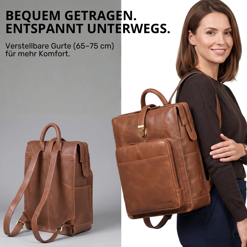 "Lorraine" Vintage Rucksack Damen Leder Groß 15,6 Zoll Laptop