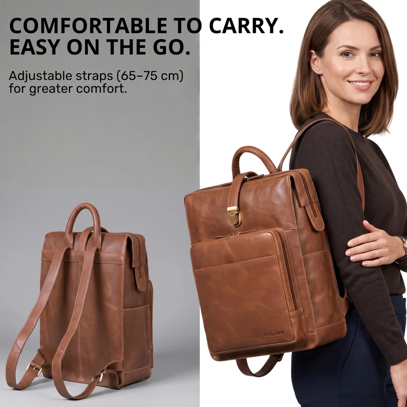 "Lorraine" Vintage Rucksack Damen Leder Groß 15,6 Zoll Laptop