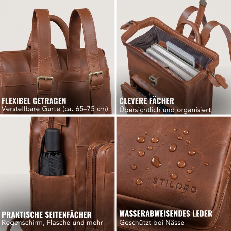 "Lorraine" Vintage Rucksack Damen Leder Groß 15,6 Zoll Laptop