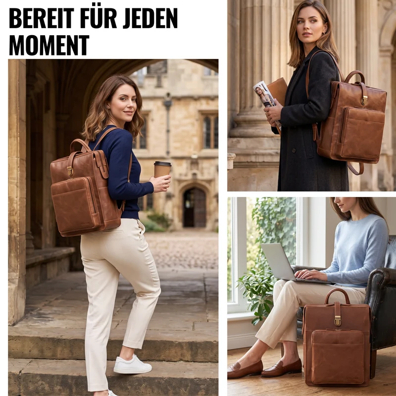 "Lorraine" Vintage Rucksack Damen Leder Groß 15,6 Zoll Laptop