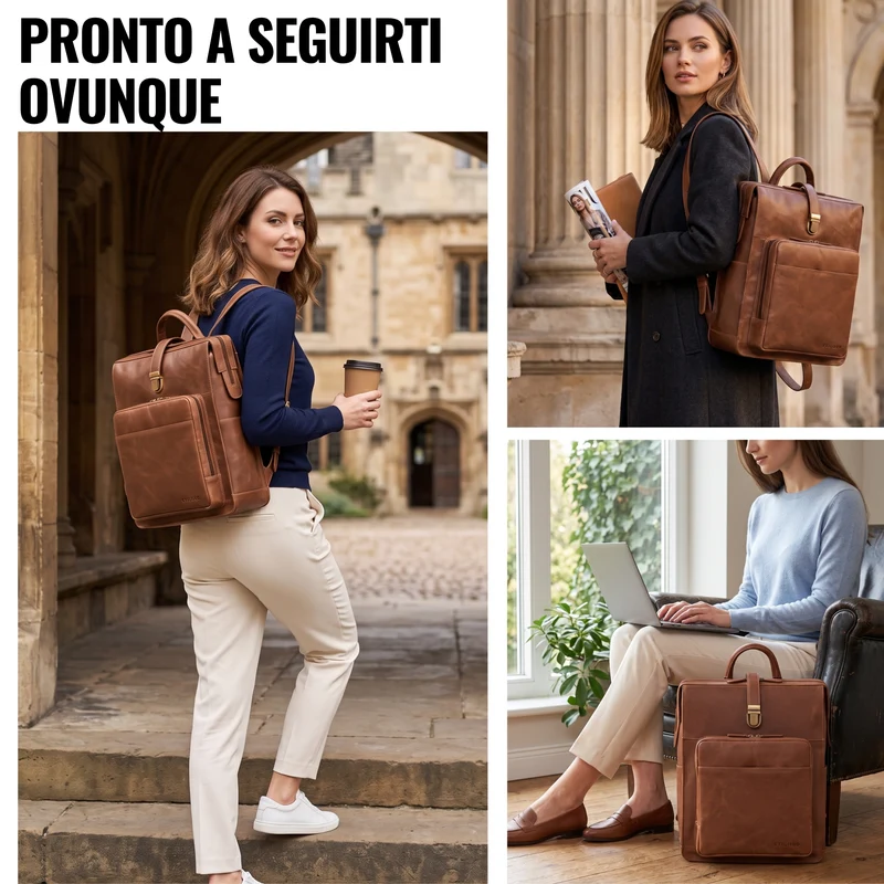 "Lorraine" Vintage Rucksack Damen Leder Groß 15,6 Zoll Laptop