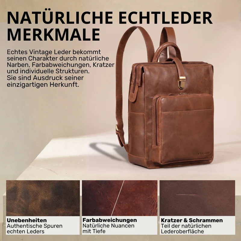 "Lorraine" Vintage Rucksack Damen Leder Groß 15,6 Zoll Laptop