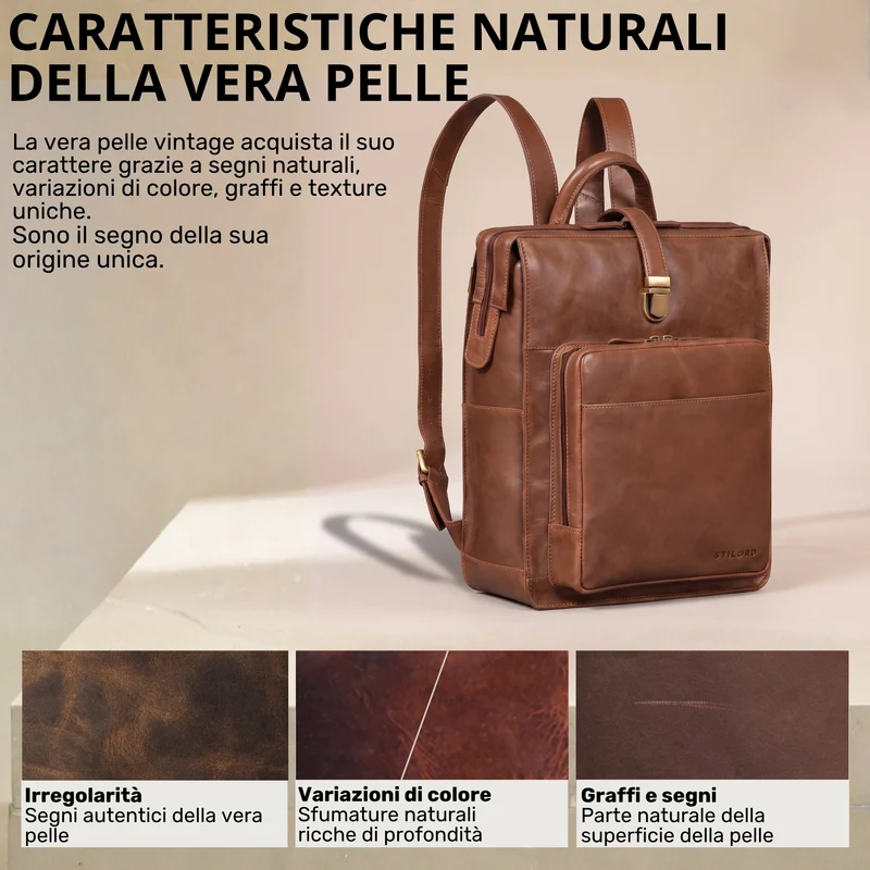 "Lorraine" Vintage Rucksack Damen Leder Groß 15,6 Zoll Laptop