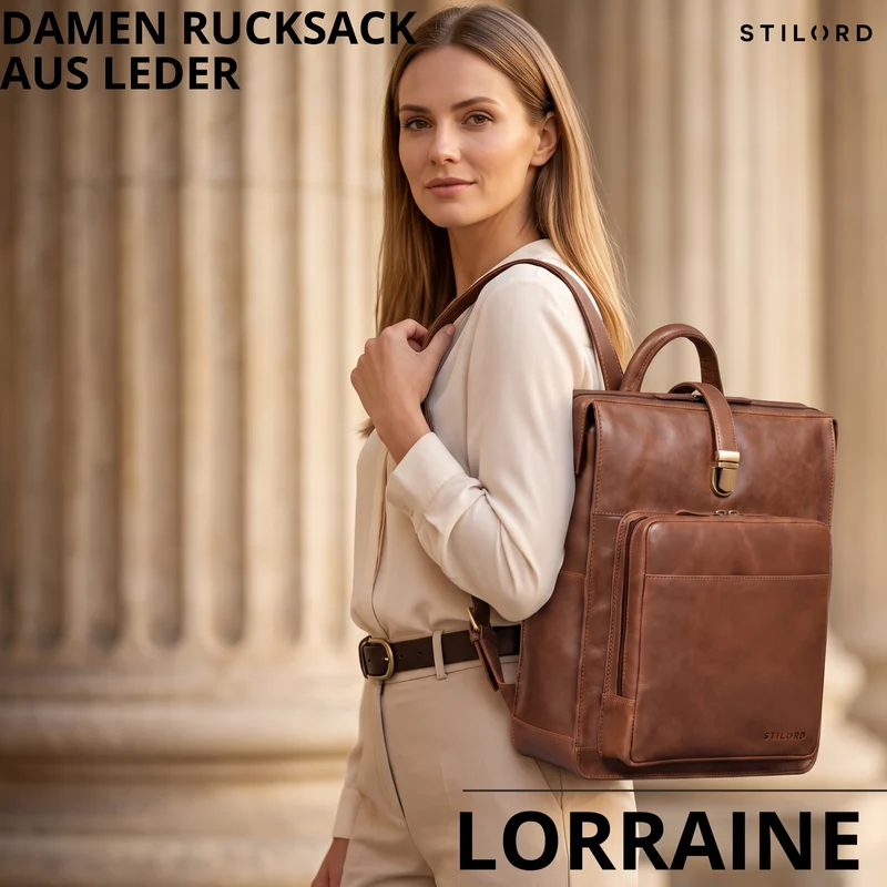 "Lorraine" Vintage Rucksack Damen Leder Groß 15,6 Zoll Laptop