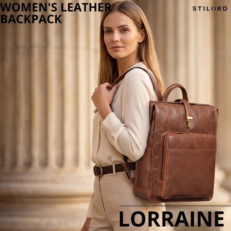 "Lorraine" Vintage Rucksack Damen Leder Groß 15,6 Zoll Laptop