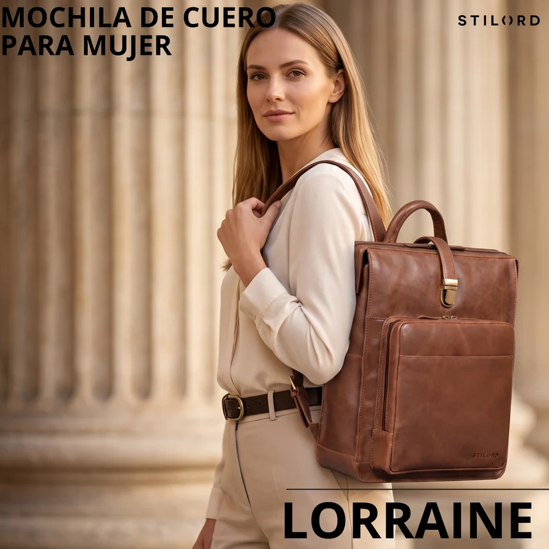 "Lorraine" Vintage Rucksack Damen Leder Groß 15,6 Zoll Laptop