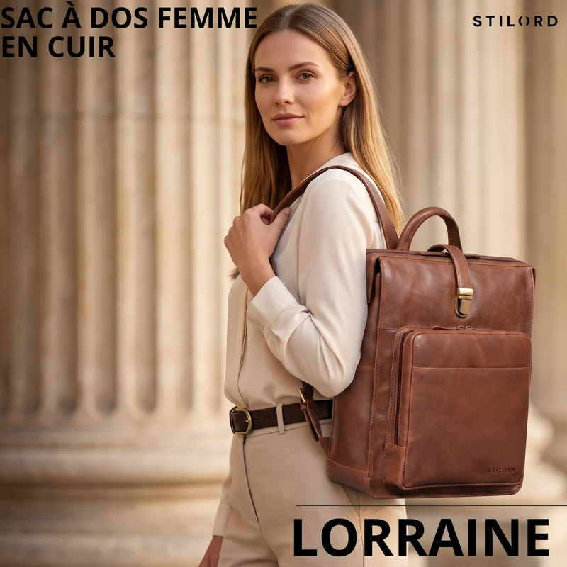 "Lorraine" Vintage Rucksack Damen Leder Groß 15,6 Zoll Laptop