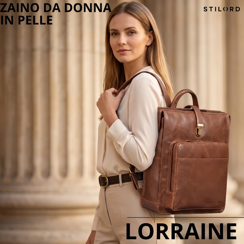 "Lorraine" Vintage Rucksack Damen Leder Groß 15,6 Zoll Laptop
