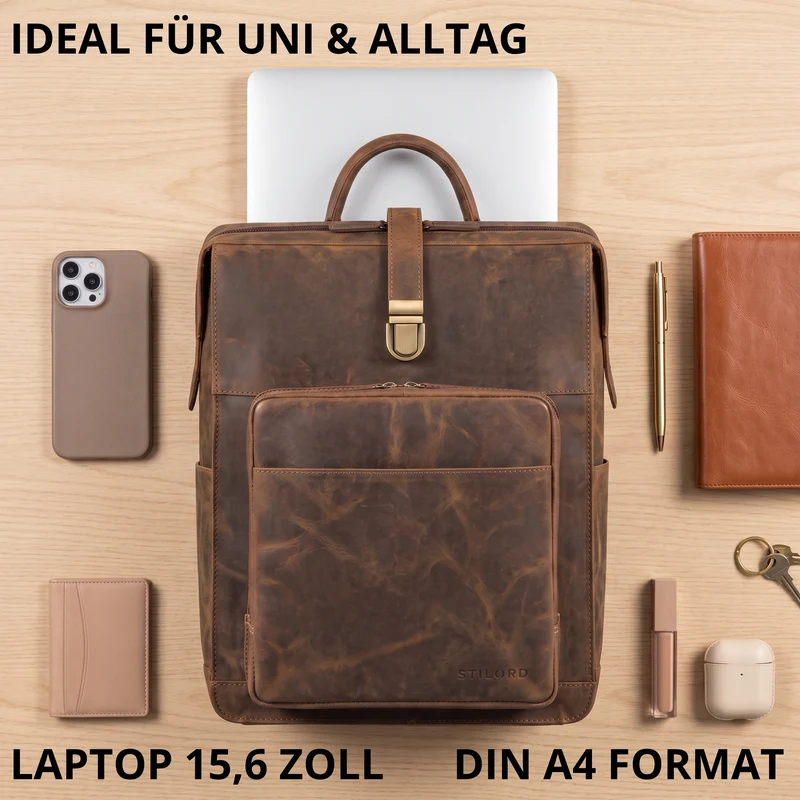 "Lorraine" Vintage Rucksack Damen Leder Groß 15,6 Zoll Laptop