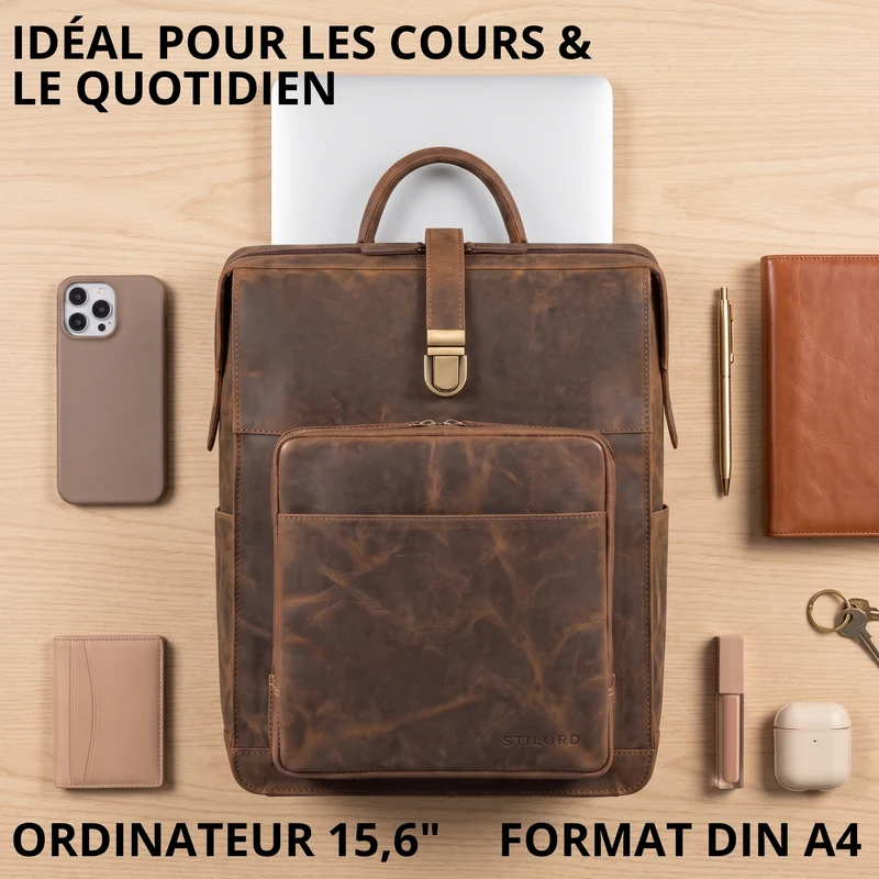 "Lorraine" Vintage Rucksack Damen Leder Groß 15,6 Zoll Laptop