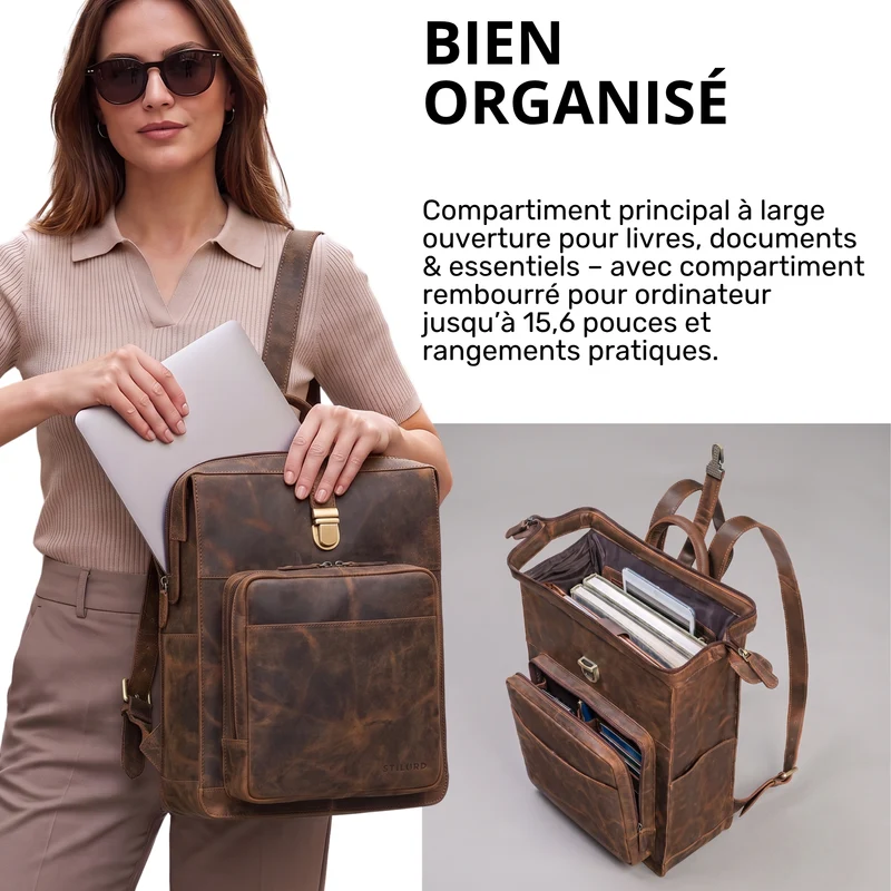 "Lorraine" Vintage Rucksack Damen Leder Groß 15,6 Zoll Laptop