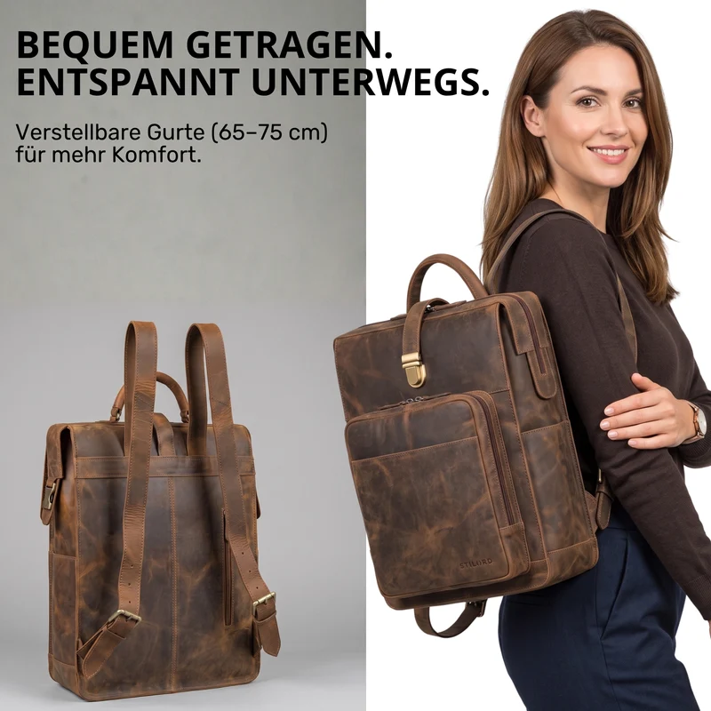 "Lorraine" Vintage Rucksack Damen Leder Groß 15,6 Zoll Laptop