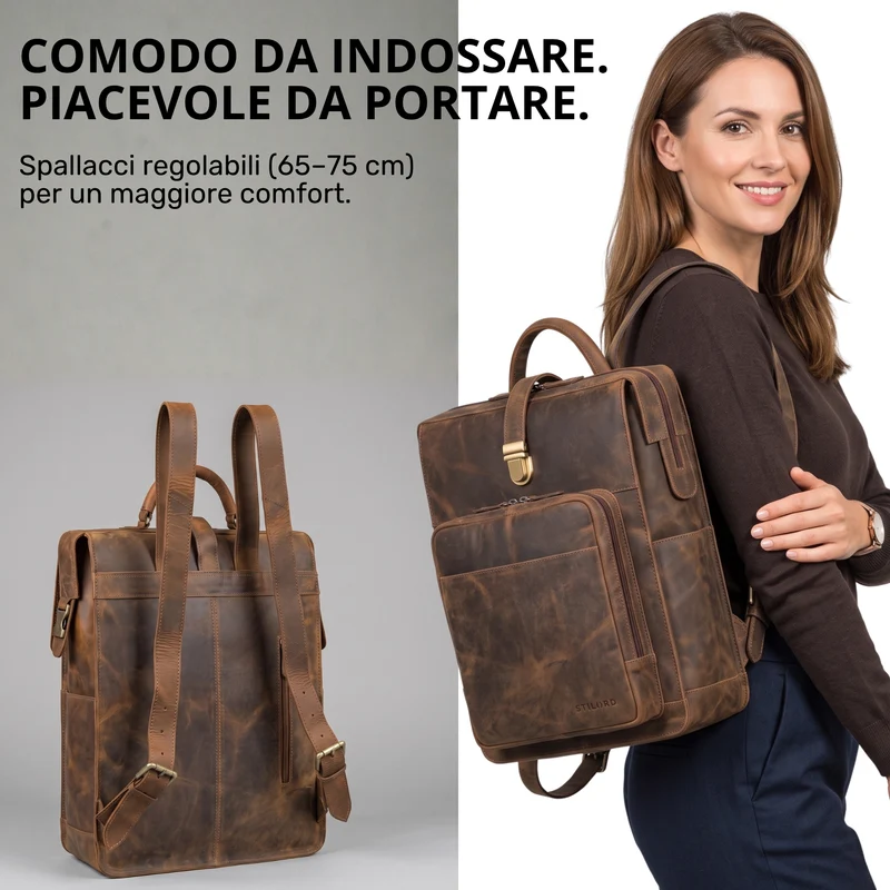 "Lorraine" Vintage Rucksack Damen Leder Groß 15,6 Zoll Laptop