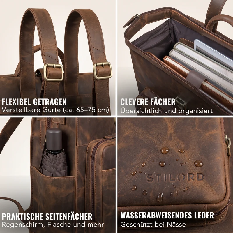 "Lorraine" Vintage Rucksack Damen Leder Groß 15,6 Zoll Laptop