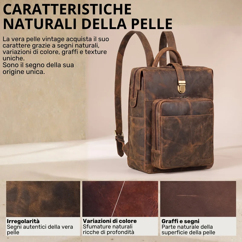 "Lorraine" Vintage Rucksack Damen Leder Groß 15,6 Zoll Laptop