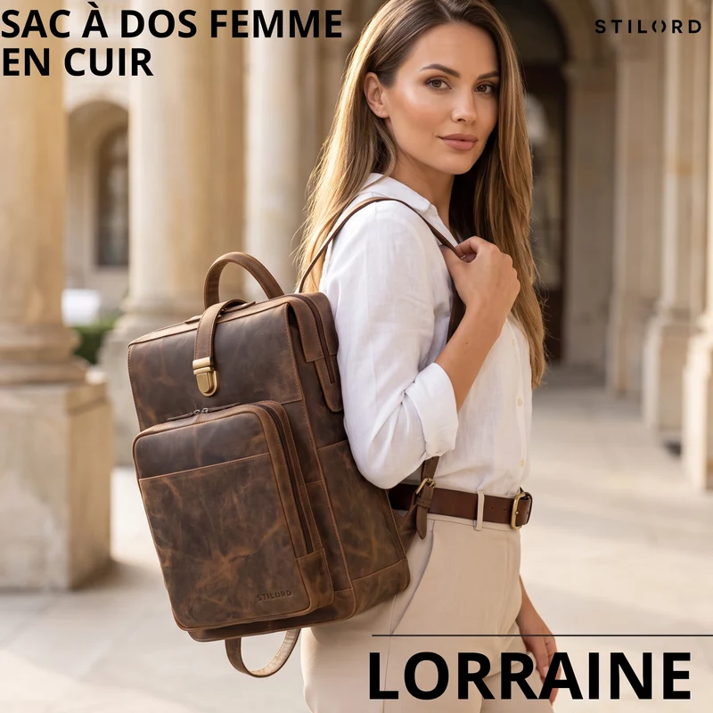 "Lorraine" Vintage Rucksack Damen Leder Groß 15,6 Zoll Laptop