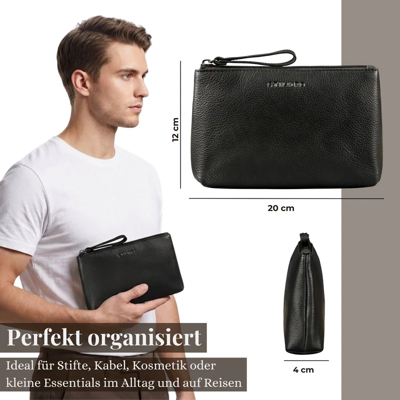 "Lio" Multifunktionale Kosmetiktasche Leder Klein mit Reißverschluss