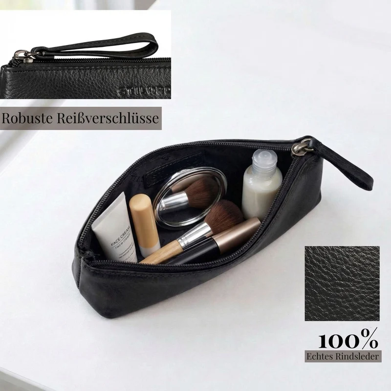 "Lio" Multifunktionale Kosmetiktasche Leder Klein mit Reißverschluss
