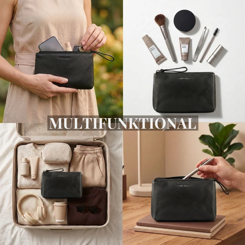 "Lio" Multifunktionale Kosmetiktasche Leder Klein mit Reißverschluss